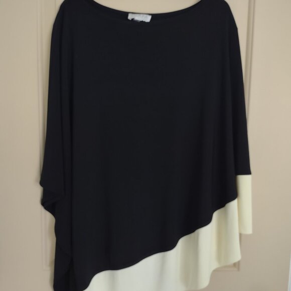 Scapa Lauren Perre Geometric Poncho Style Top Black & Cream Sz Med - Picture 2 of 7